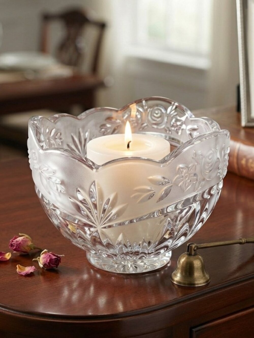 Vintage Oneida "Southern Garden" Lead Crystal Rose Bowl – Elegant Floral Glass